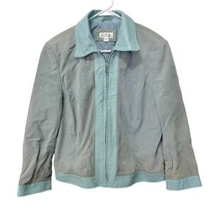 J Marco Women's Large Blue Leather Jacket Full Zip Pockets Dingy Grunge Punk